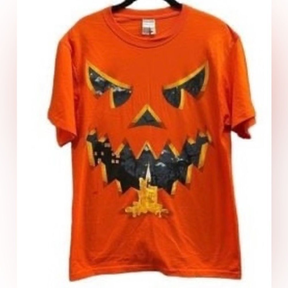 JERZEES women’s Halloween spooky pumpkin jack-o’-lantern short sleeve shirt/M